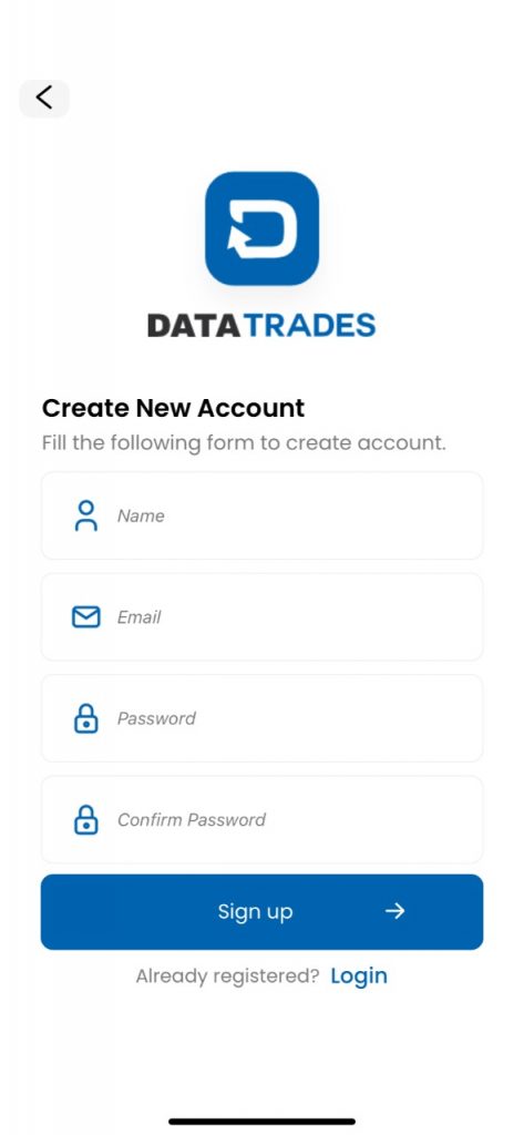 data trades new account panel