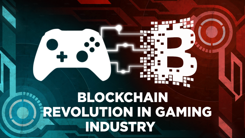 an image of a blockchain logo integrated with a gaming console to show blockchain impact on gaming